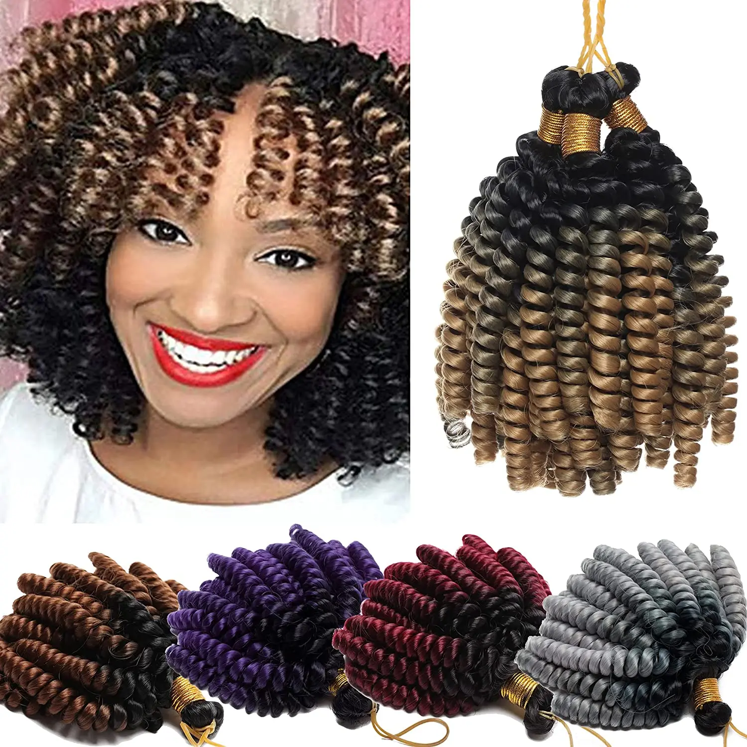 

Jamaican Bounce Crochet Hair Ombre Jumpy Wand Curl Synthetic Braiding Curly Crochet Braid Twist Hair Extensions 8" Blonde Hair