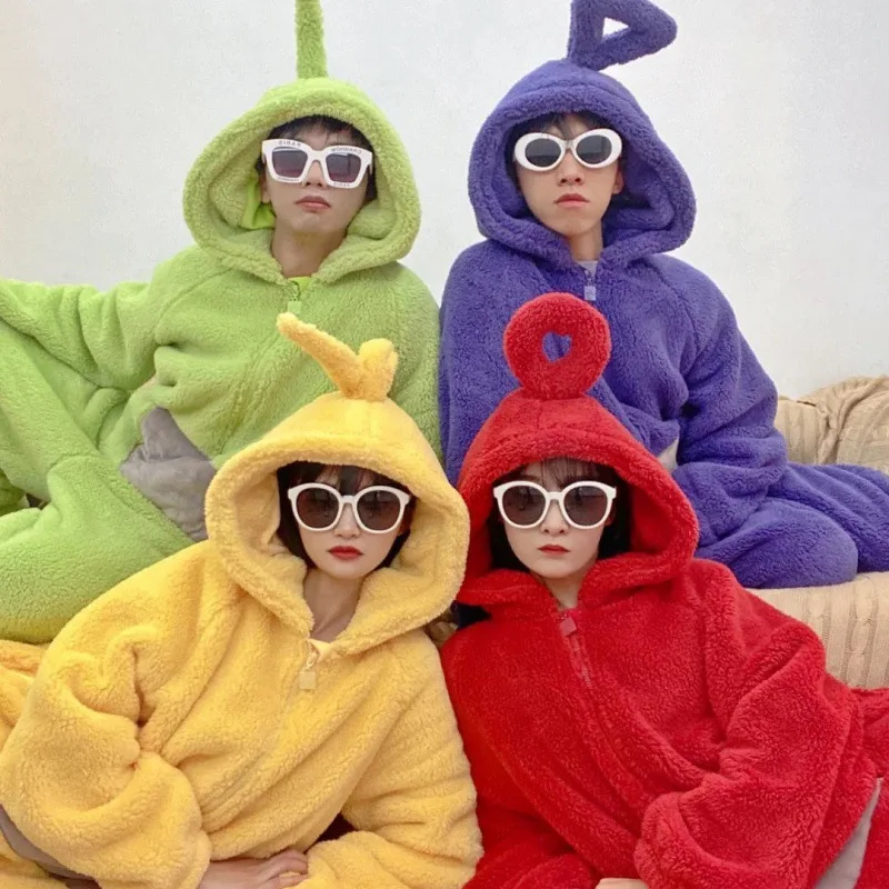 

New Teletubbies Costume Adults Lala Tinky Winky Onesies Cosplay Christmas Pajamas Pyjamas Halloween Animal Sleepwear Jumpsuit