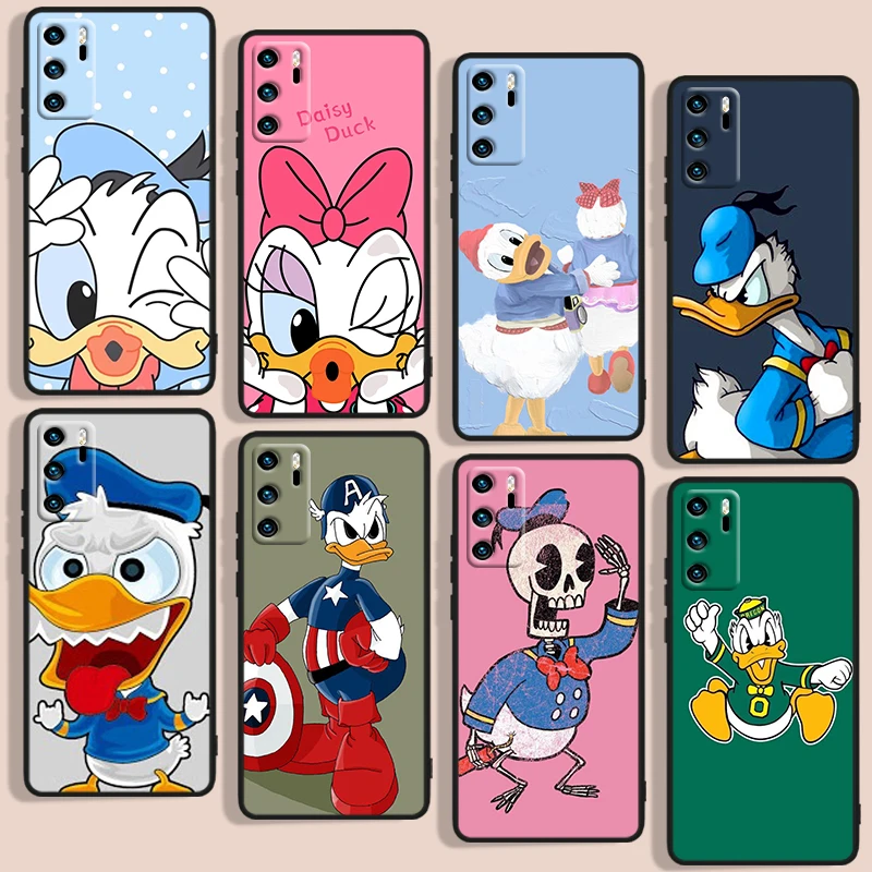 

Donald Duck Phone Case For Huawei P10 P20 P30 P40 P50 Lite Pro 2019 Plus Lite E 5G Black luxury Silicone Back Soft Funda Cover