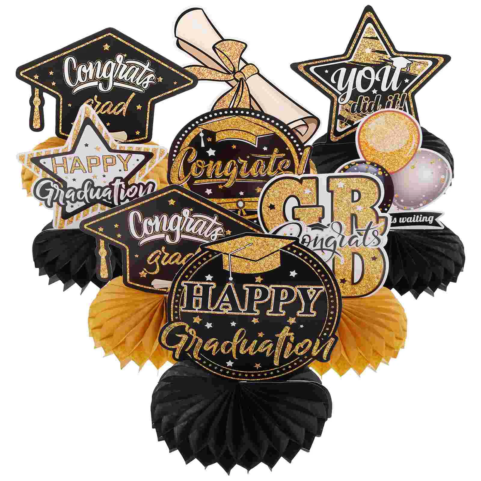 

9 Pcs Graduation Honeycomb Ornament Congrats Party Supplies Class 2023 Decor Desktop Centerpieces Tables Paper Themed