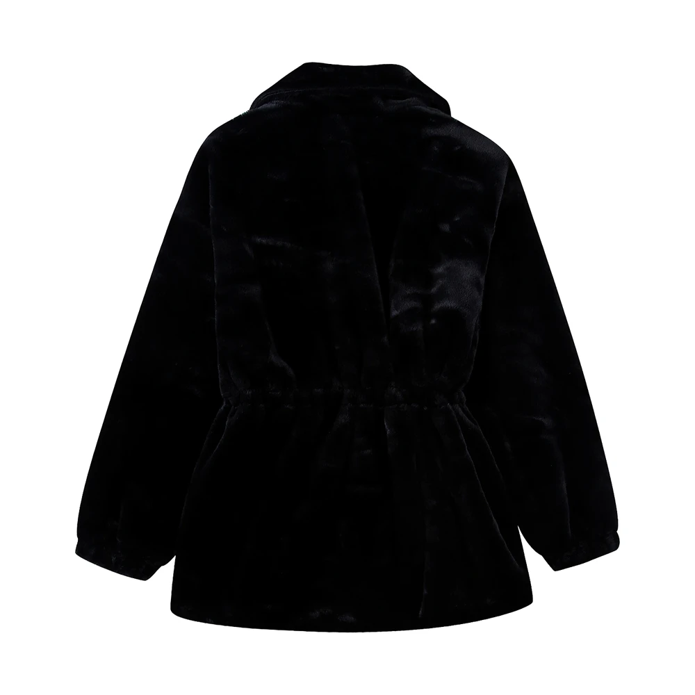 KEYANKETIAN Women's Faux Fur Coat New fall/winter drawstring waist design stand-up collar black warm faux fur zipper jacket
