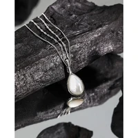 darkphoenix 595 korean edition light luxury texture teardrop shaped mother shell sterling silver necklace womens sweater chain