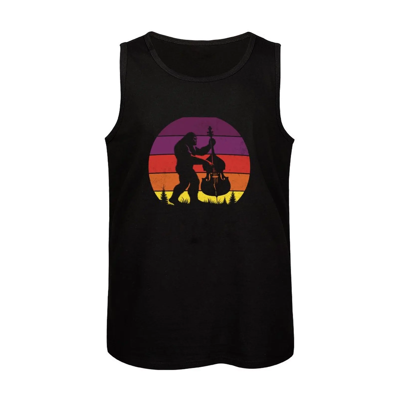 Bigfoot Sasquatch Playing Double Bass Винтаж Закат Музыкальный любовник Майка Жилеты Топ без