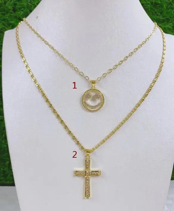 

cross smiley Necklace For Women Girls Gold Plated Pendant CZ Pave Wholesale Party Birthday Jewelry d4tgs Necklace