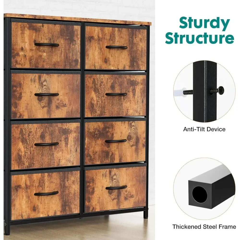 Туалетный шкаф комод с 8 ящиками тканевый для спальни Высокий Комод деревянной