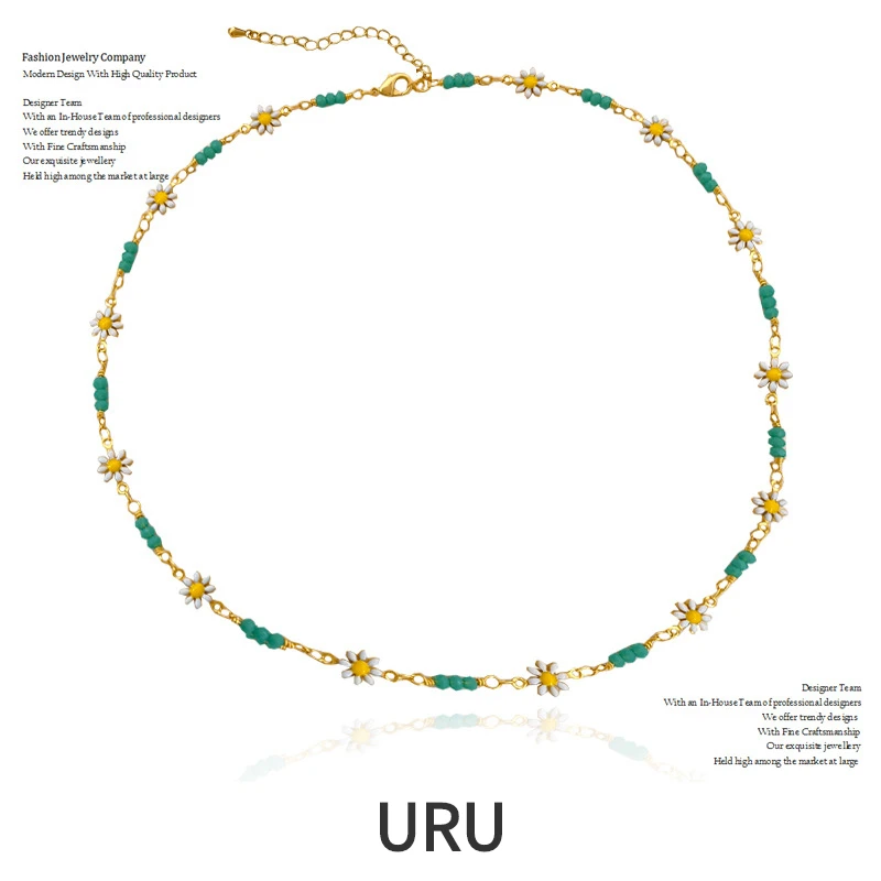 

Modern Jewelry One Layer Green Bead Necklace Popular Style Hot Sale One Layer Sweet Flower Necklace For Women Girl Gift