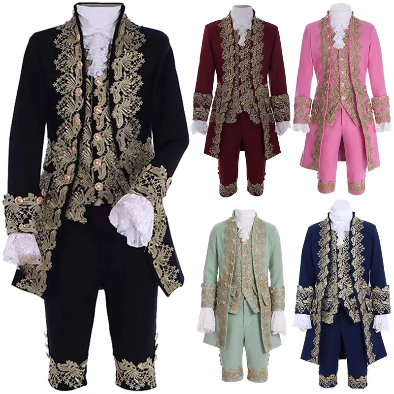 

3 Pcs/Lot Anime Legend 18th Century Marie Antoinette Rococo Costume Men Colonial Court Suits Halloween Costume for Adult