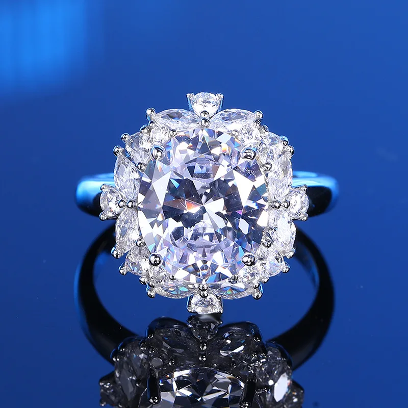 

2023 European and American New S925 Sterling Silver High Carbon Diamond Clear Crystal Ring Women's Wedding Jewelry Premium Gift