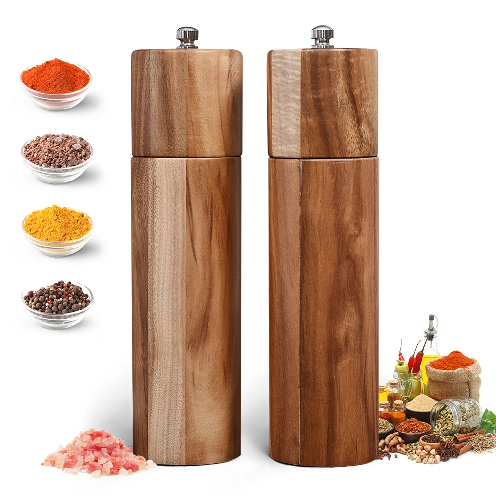 

2Pcs Wooden Salt and Pepper Mills Grinder Manual Sea Salt and Pepper Mills for Seasoning Meal Prep Cooking Dining Kitchen Tools