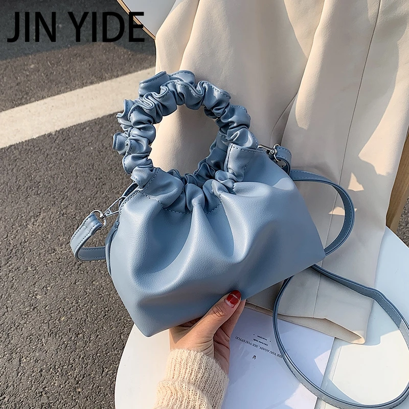 

JIN YIDE New Retro Tote Bags Women Leather Clutches Women Vintage Ruched Shoulder Messenger Bags For Women Handbag And Purses