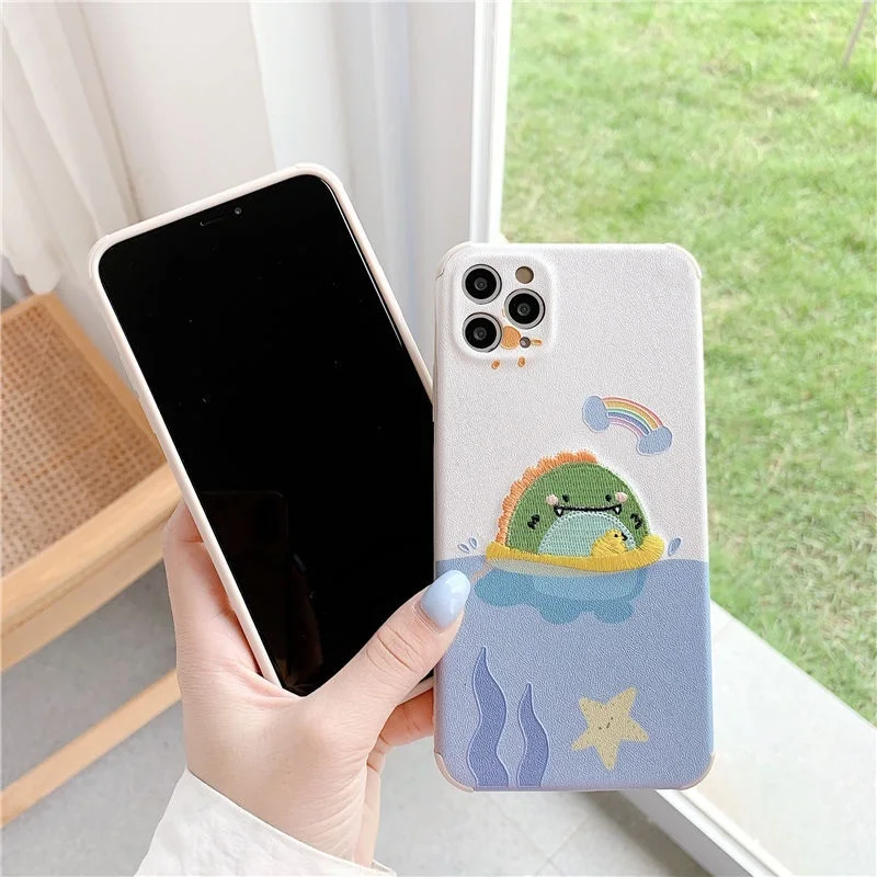 2022.Cute Phone Case For Iphone 12 Pro Max Mini 11 7 8 Plus X XS Max XR SE Dinosaur Cartoon Case Cover Lens Protection