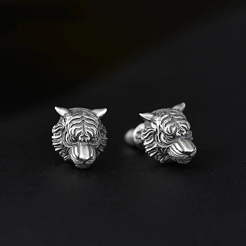 

Men's Earrings Domineering Silver Tiger Head Earrings Motorcycle Party Punk Animal Earrings Men's Jewelry Wholesale
