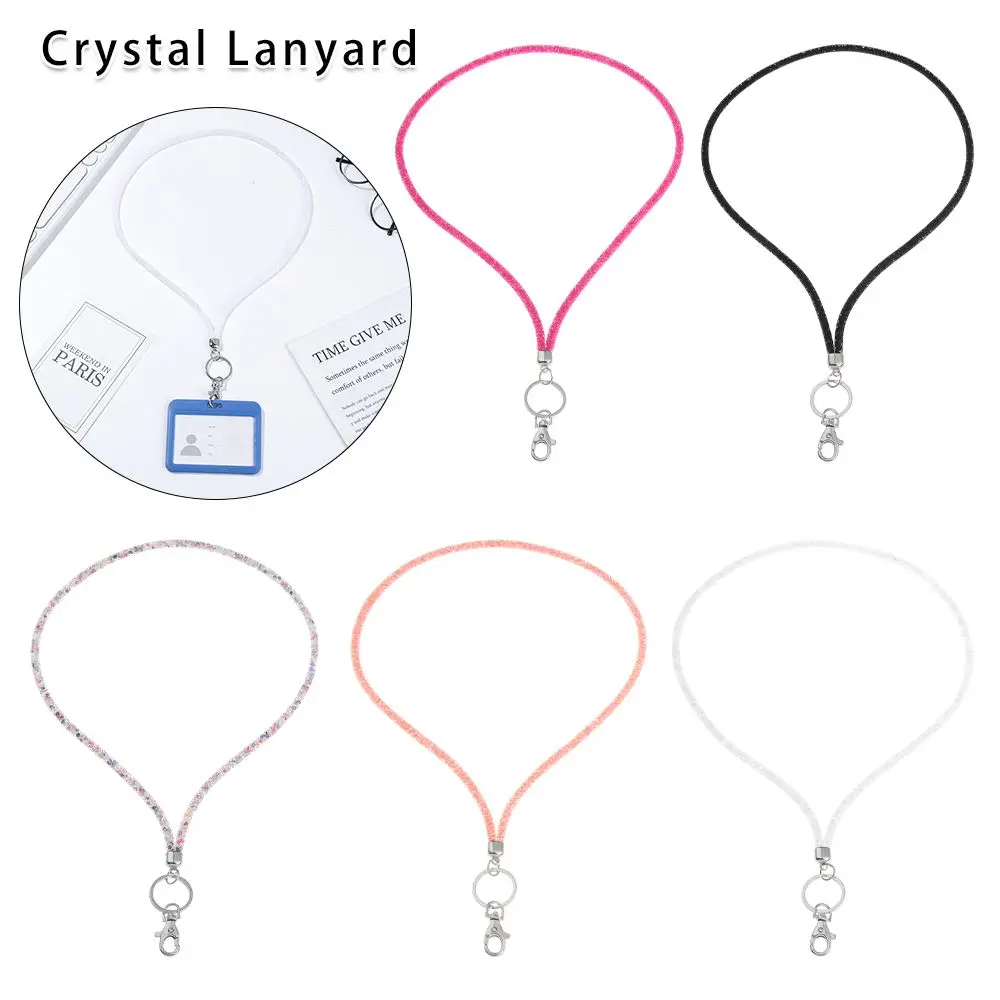 

1PC Rhinestone Bling Crystal Lanyard Badge ID Card Holder Neck Strap Clip Mobile Phone Hanging Rope Key Holder Office Supplies