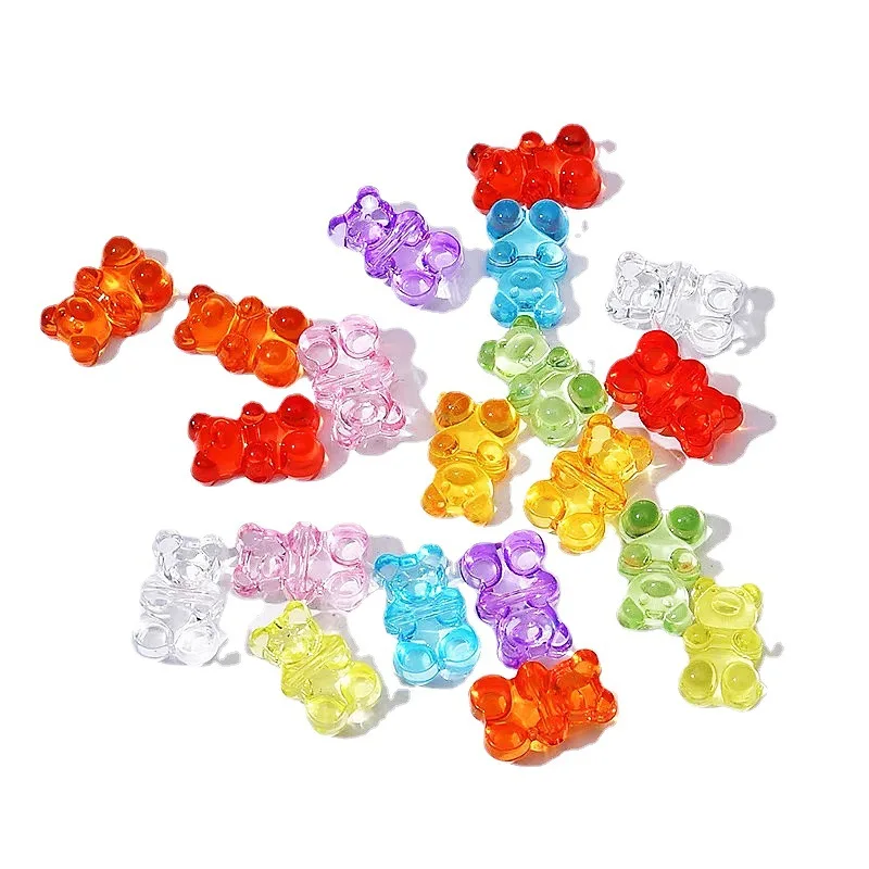 10Pcs 18.5x12mm Candy Color Mini Bear Charms Acrylic Cartoon Transparent Pendant  For Necklace Bracelet Earrings Jewelry Diy