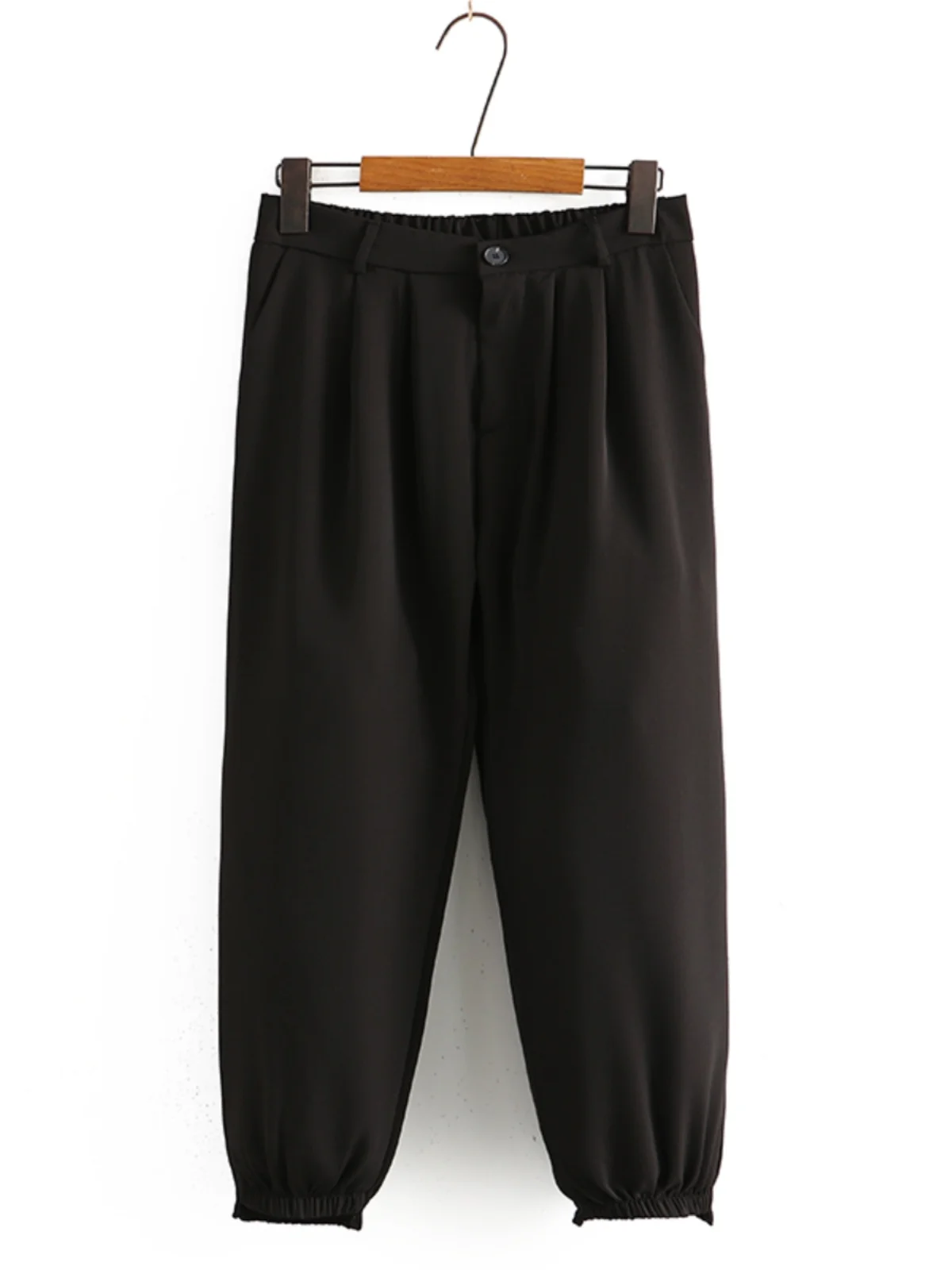 Плюс размер [распродажа] однотонные эластичные шаровары с высокой талией и