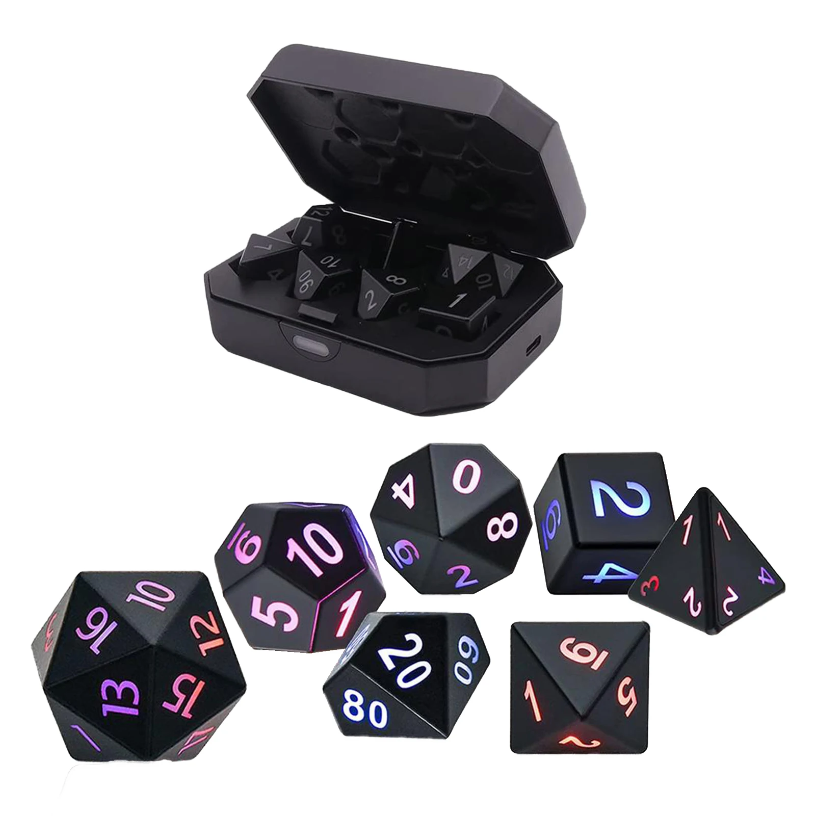 

7pcs DND Dice Set Electronic Dice With Charging Box Rechargeable Electronic Dice For Dungeon And Dragons Luminous DND Dice RPG