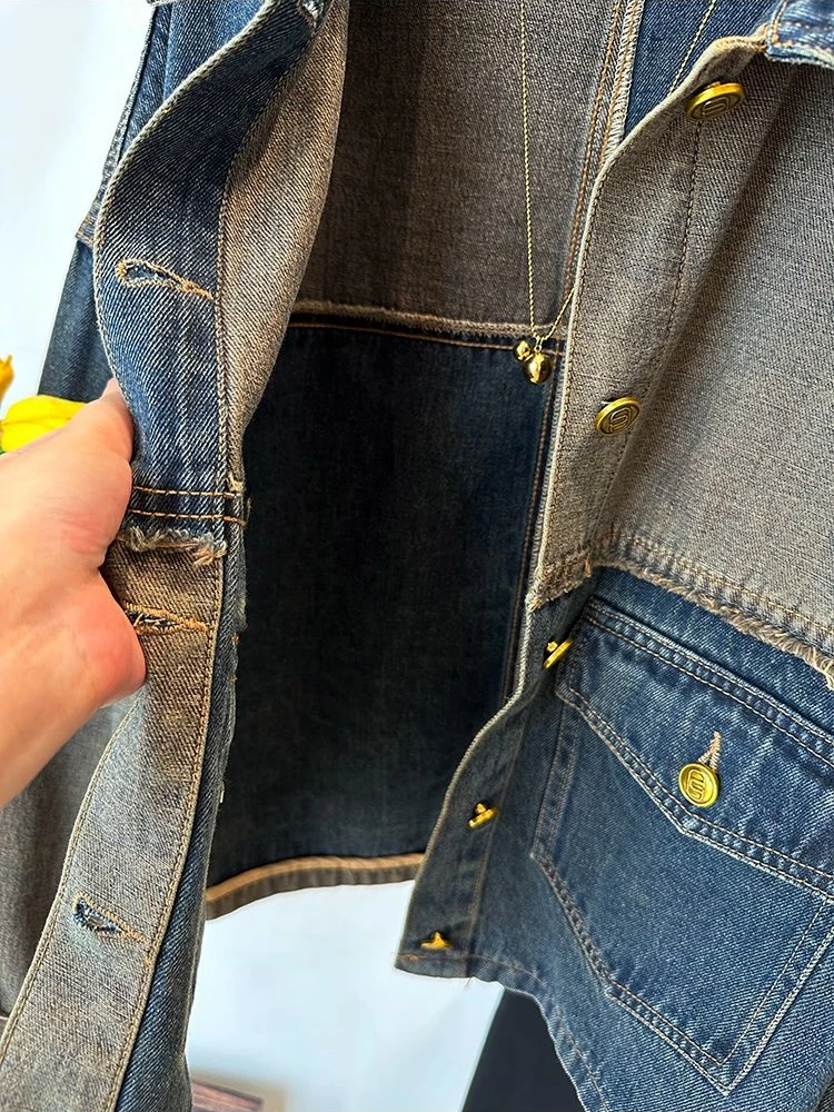 Модные Винтажные куртки в стиле пэчворк контрастных цветов с Необработанными