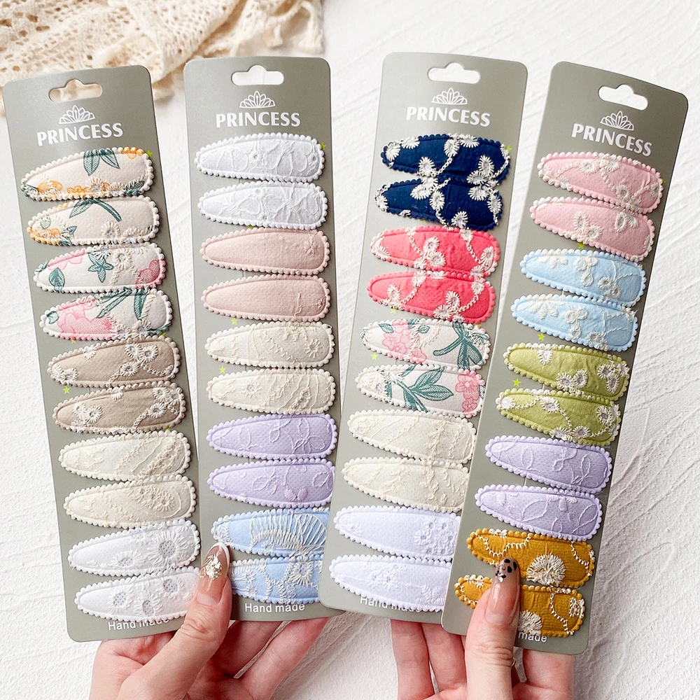 10pcs/set Embroidery Printed Snap Hair Clips for Girls Kids BB Hairpins Color Barrettes for Women Fashion Styling Accessories