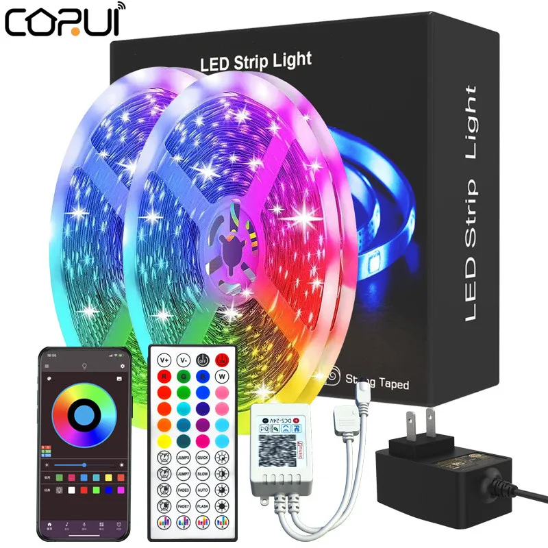 

CORUI Smart LED Light Strip Bluetooth App Music Sync Color Changing RGB Light Strip With Remote Lamp For Bedroom Room Home Decor