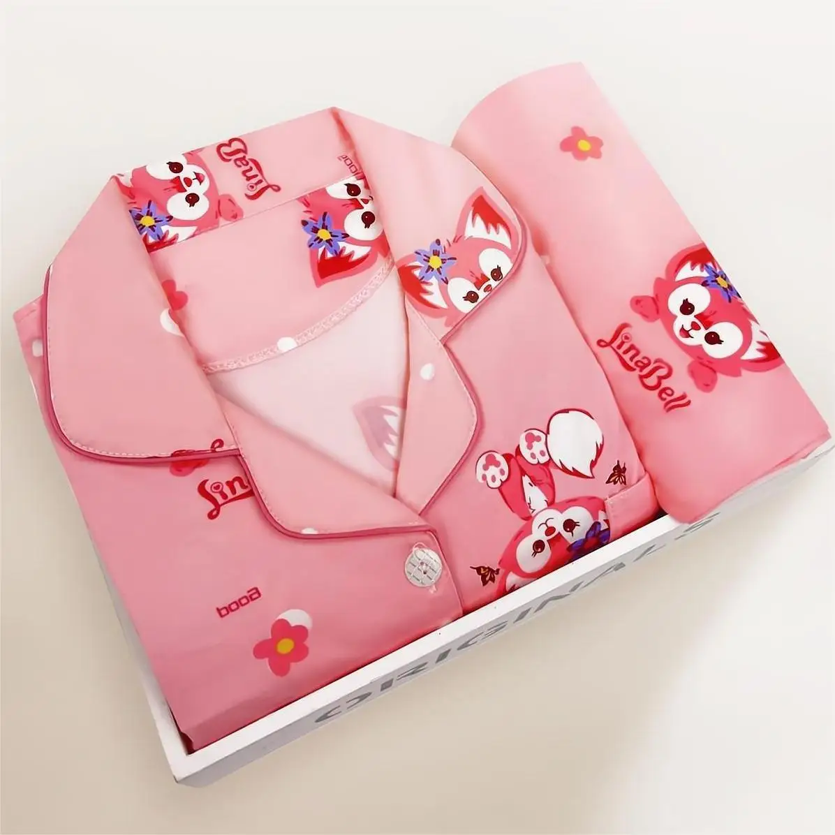 Pajamas women age paragraph cardigan 100% terylene cartoon cute long sleeve students can wear a household to take