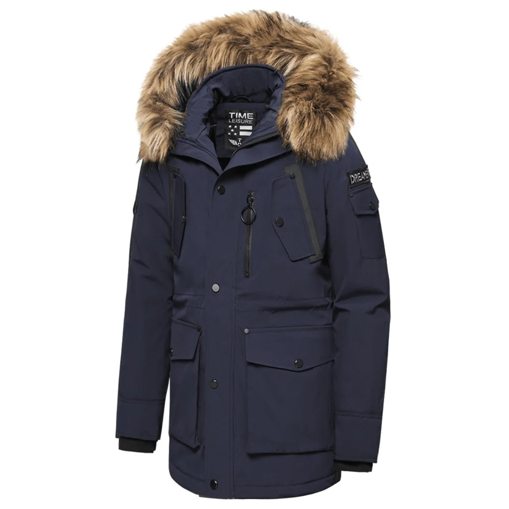 

Chaqueta Larga y Gruesa Con Cuello De Piel Sintética Para Hombre, Parka Informal Con Capucha y Bolsillos, Impermeable, Invierno,