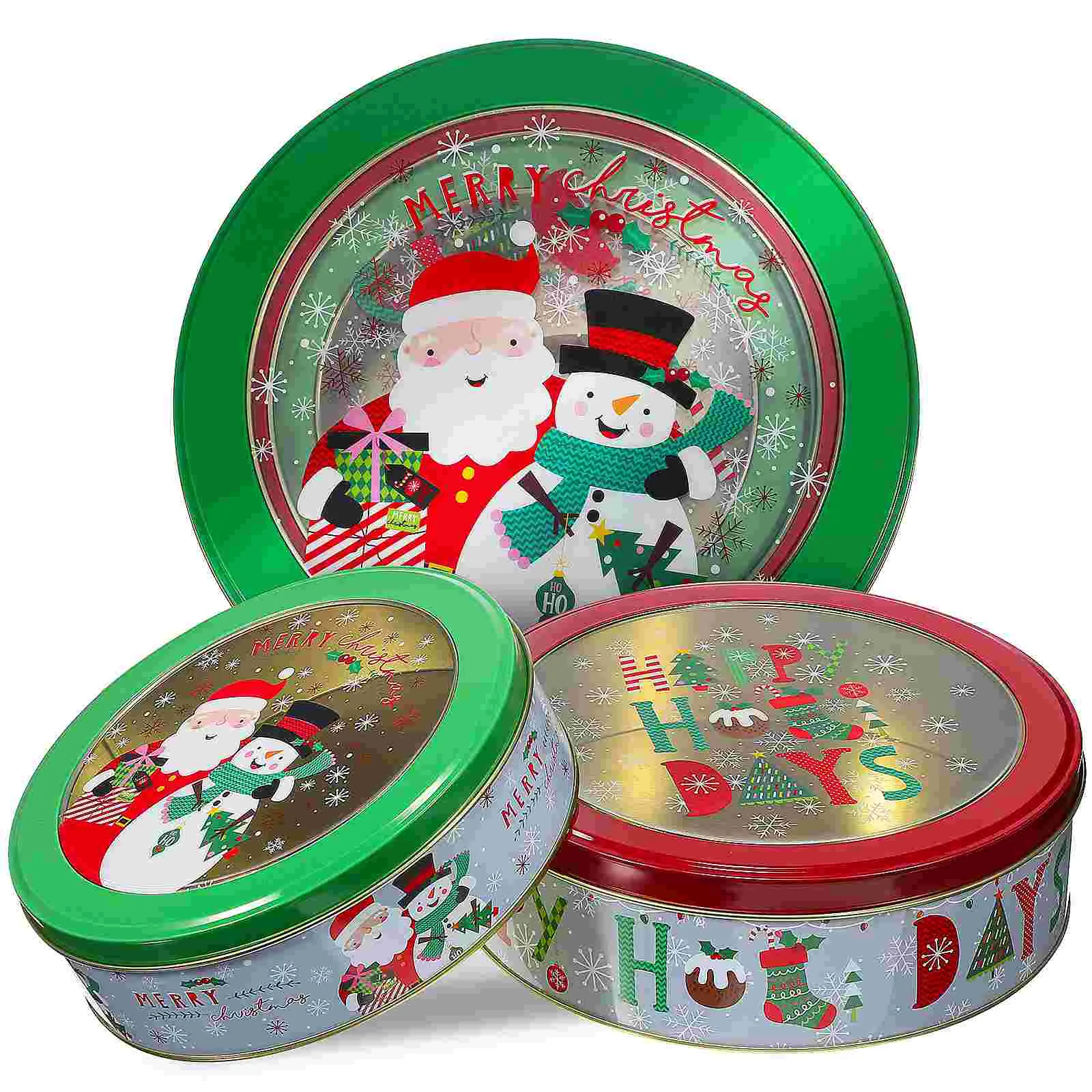 

3pcs Tin Containers Christmas Cookie Tins Holiday Round Containers Decorative Tins