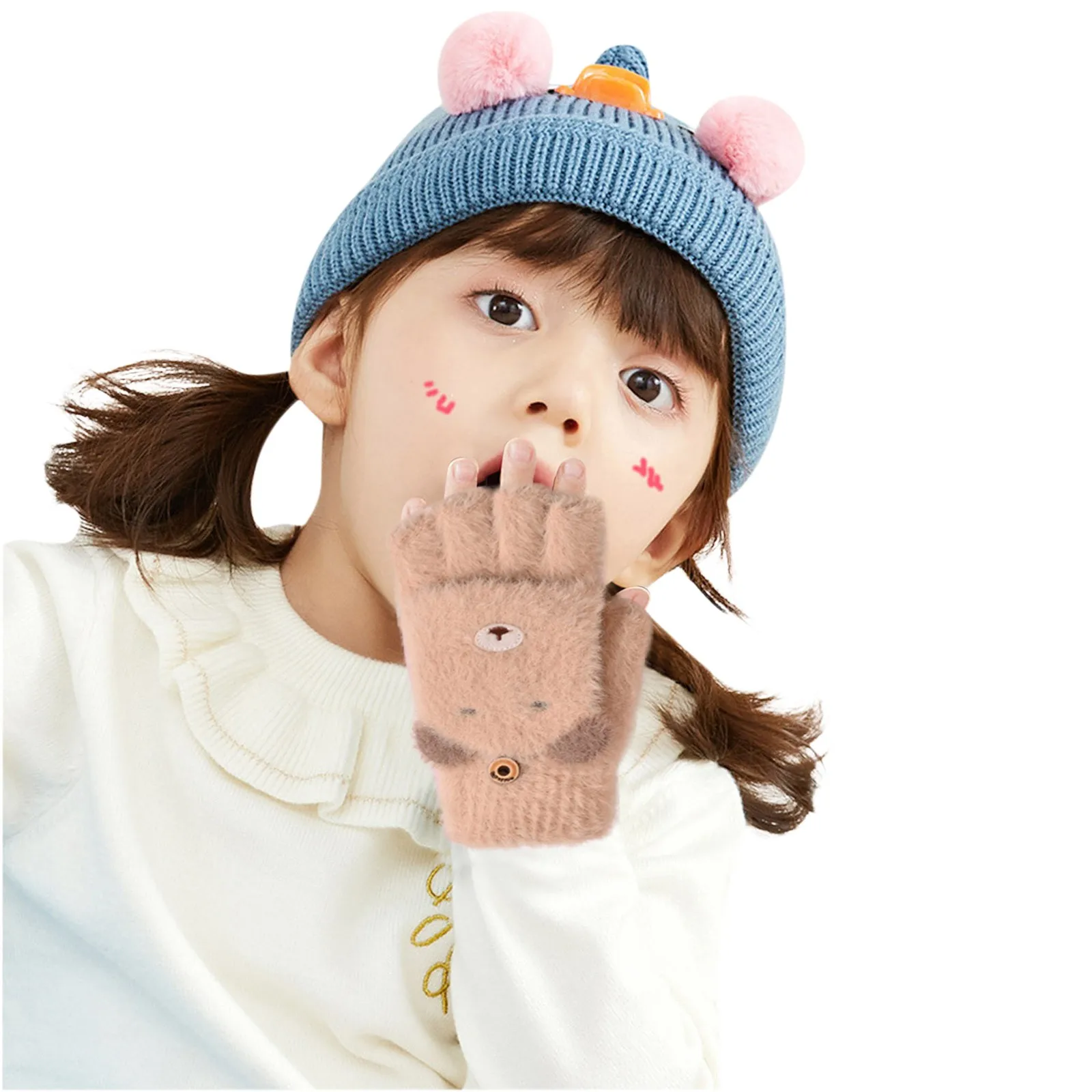 

Gloves Girls Boys Top For Toddler Half Cover Flip Finger Kids Winter Wool Cashmere Gloves Convertible gloves men for winter warm