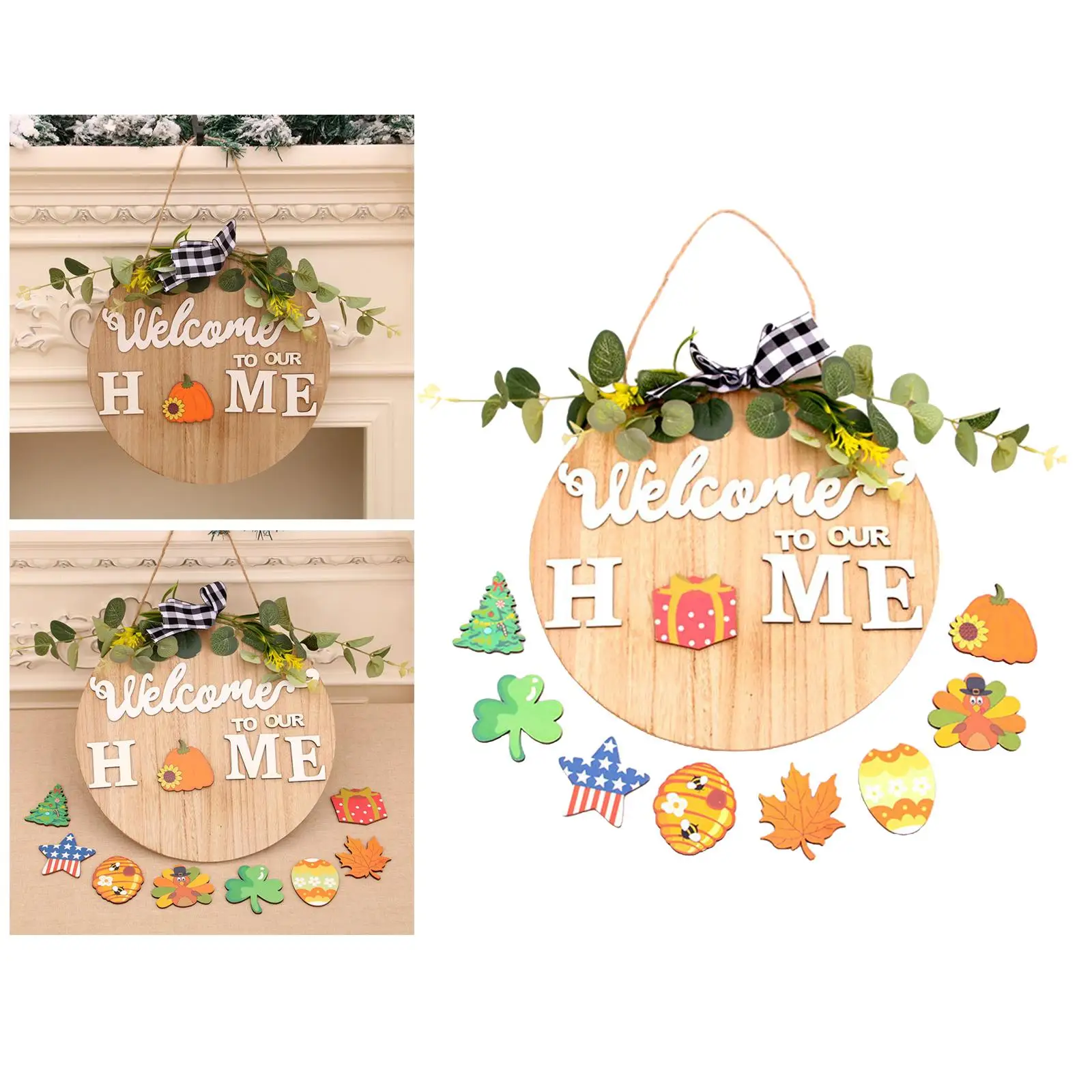 

Rustic Front Round Wood Hanging Sign Farmhouse Porch Decorations Home Decor