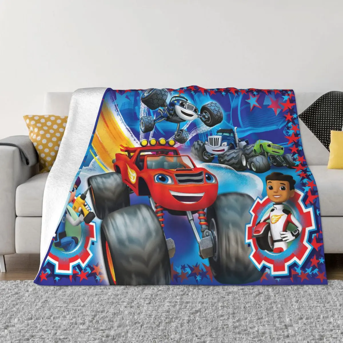 

Blaze And The Monster Machines Blanket Sofa Cover Velvet Print Cartoon Warm Throw Blanket for Bed Bedroom Bedspread