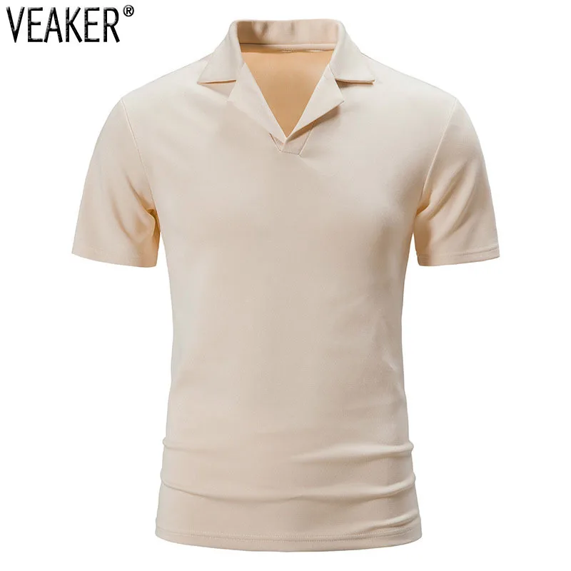 

2022 New Men’s Summer Slim Fit T shirt Male Solid Color Short sleeve T-shirts V-Neck Casual Tops S-2XL