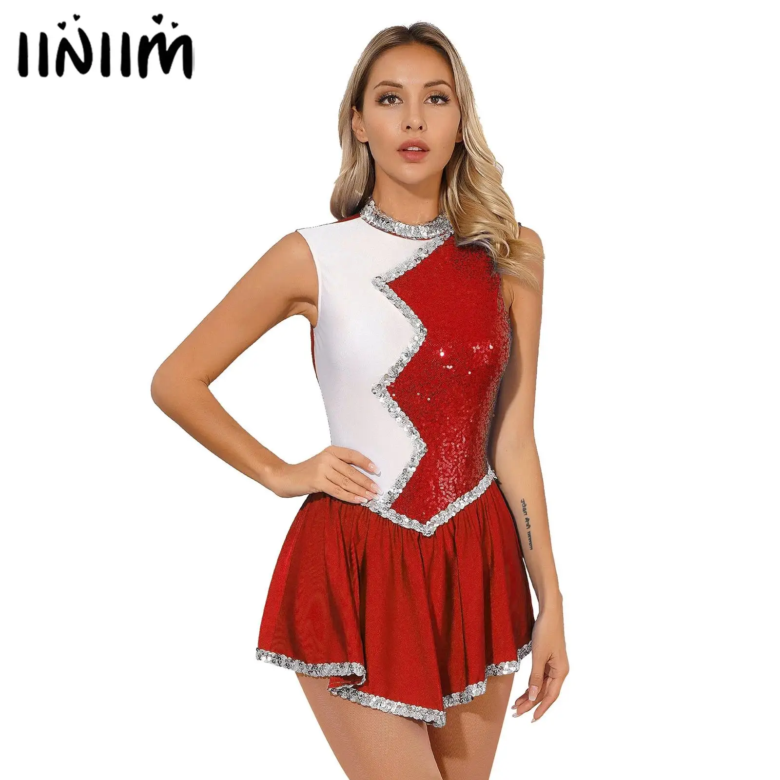 

Женское платье для фигурного катания, костюм для танцев и представлений Gymnatics, блестящее цветное платье без рукавов