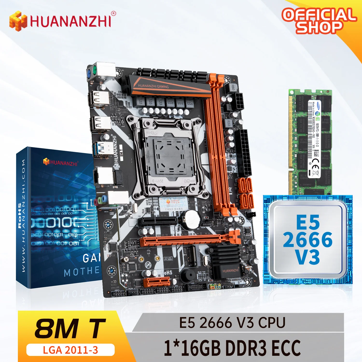 

HUANANZHI X99 8M T LGA 2011-3 XEON X99 Motherboard with Intel E5 2666 V3 with 1*16G DDR3 RECC memory combo kit set NVME