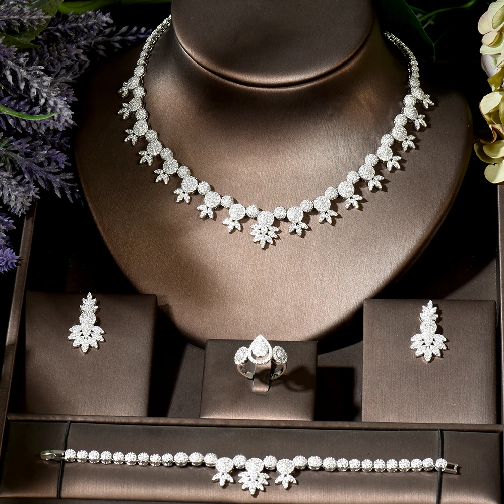 Fashion Fashion Luxury Flower Necklace Earring Set For Women Wedding Party Full Zircon Dubai Bridal jewelry Set N-1851