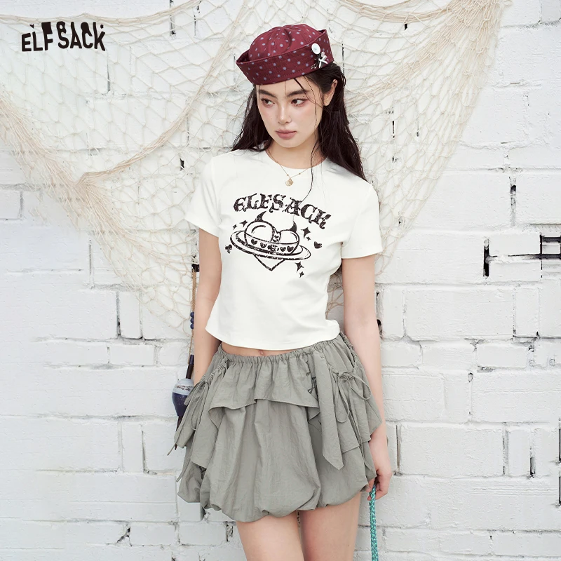Фото Укороченная футболка ELFSACK Devil Heart Print Fitted Baby Tee с круглым вырезом, 2 цвета №1