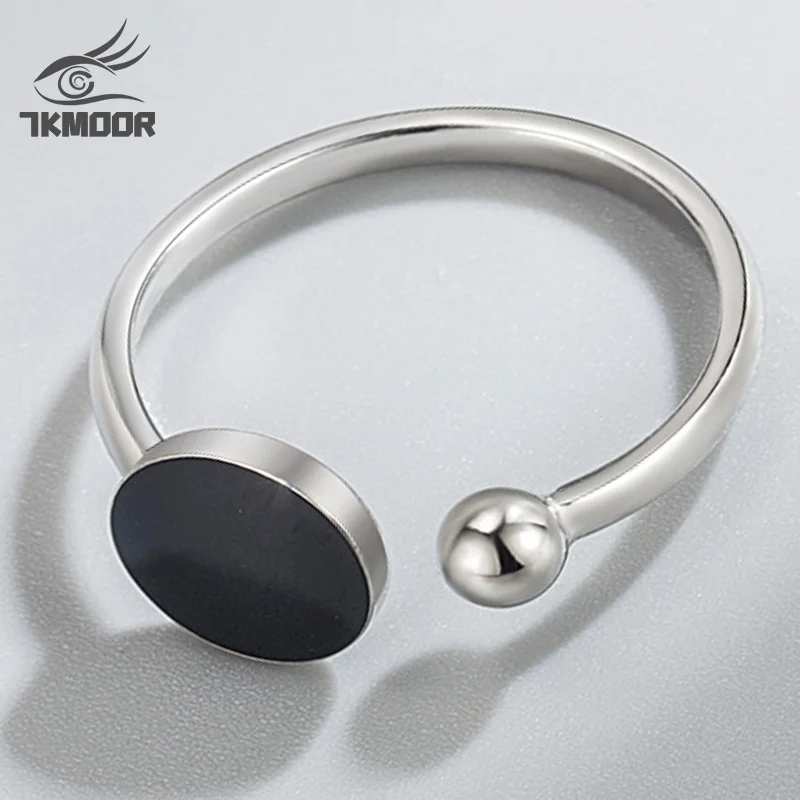 

New Arrivals Black Round Open Cool Silver Color Ring For Women