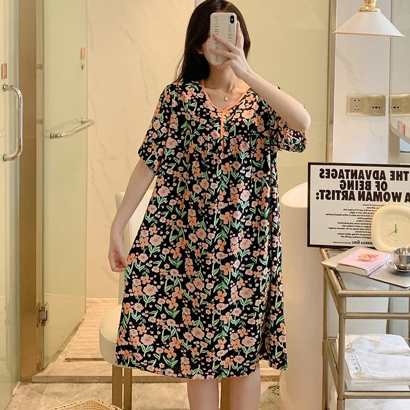 Summer Dress Sexy Sleepwear Women Night Gown Cotton Silk Girl Nightdress