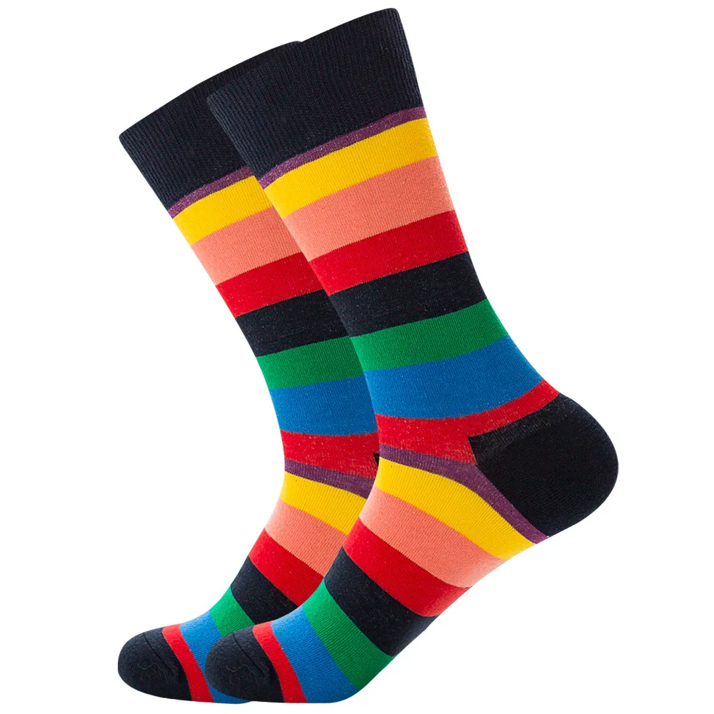 20 Pairs Fashion Men Women Unisex Stripe Cotton Socks Sweat Absorbent Middle Tube Autumn Winter Personality Rainbow Socks