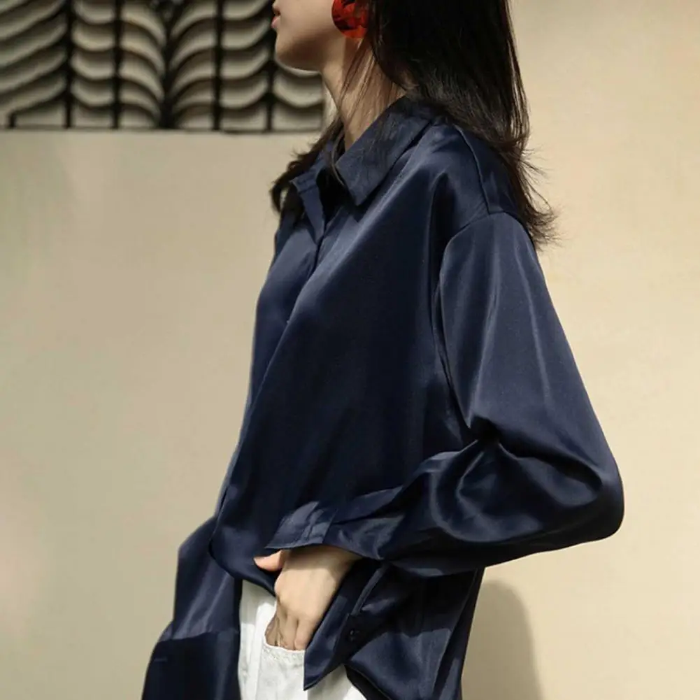 

Women Shirt Chic Vintage Satin Business Blouses for Women Loose Single-breasted Long-sleeved Tops for Ol Commute Spring Fall