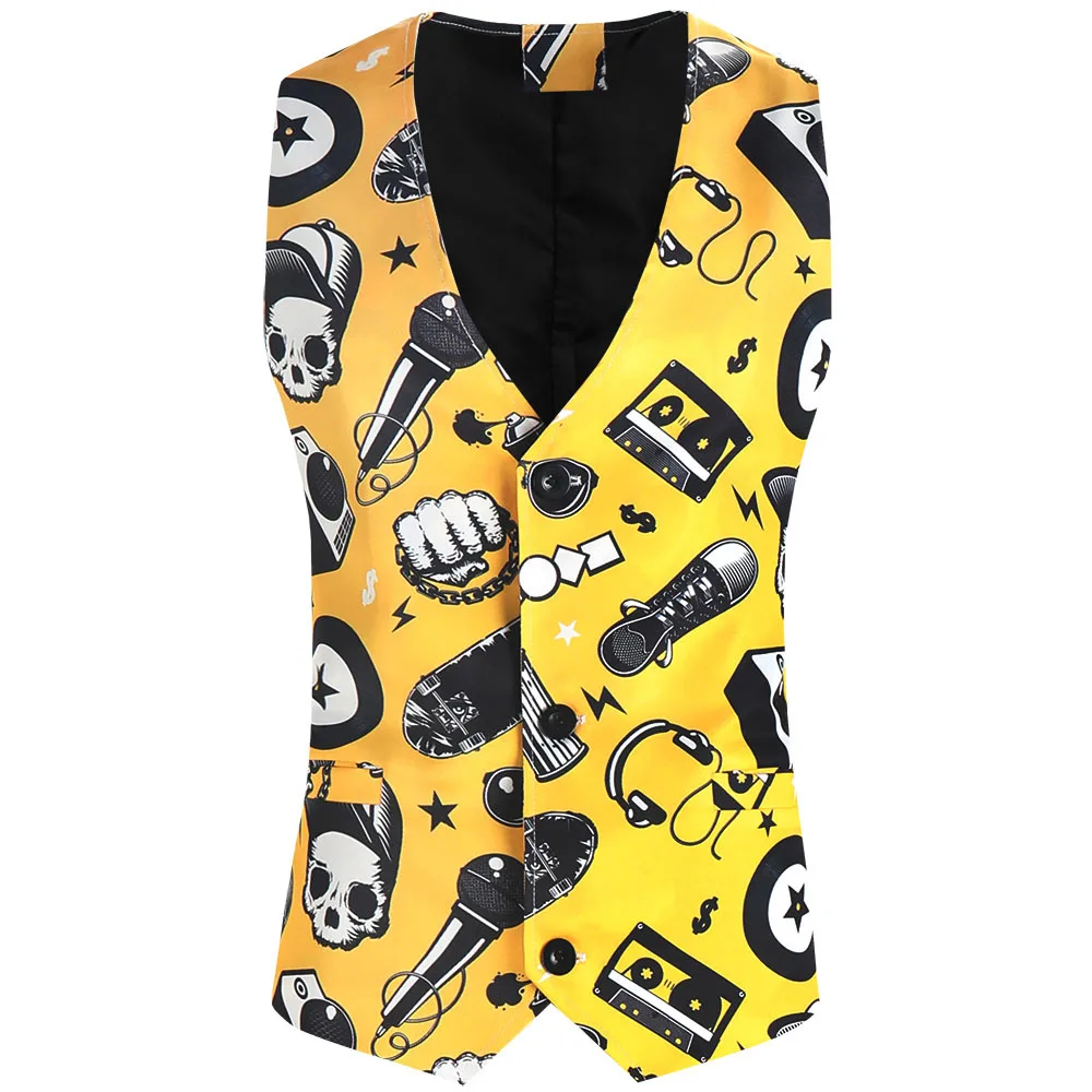 

Plus Size Streetwear Hip Hop Men Vest Jacket Slim Fit Mens Sleeveless Waistcoat Fashion Printed Single-breasted Male Dress Vests
