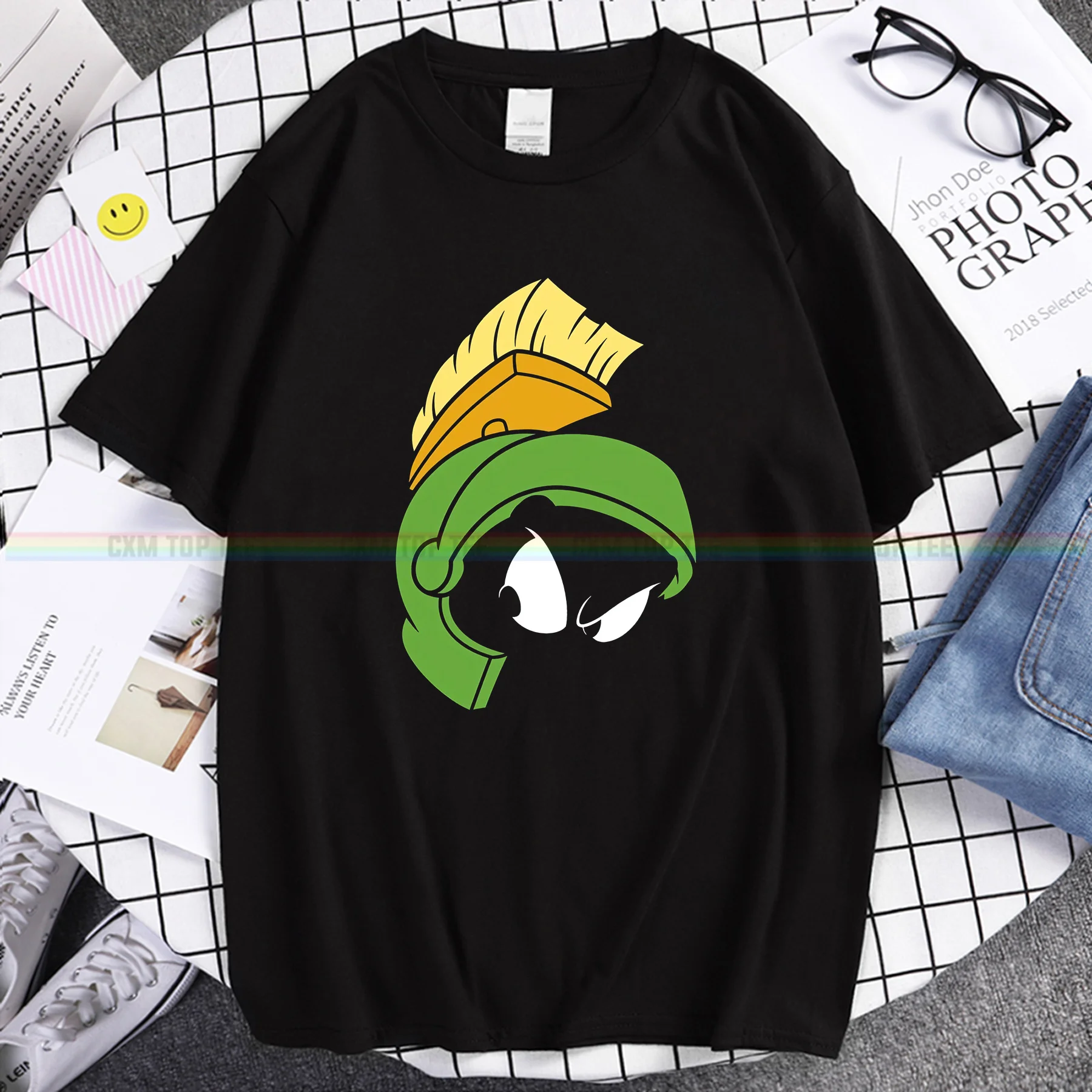 

Amazing male Tees Men t-shirt Casual Unique Oversized Buy Looney Tunes Marvin The Martian Dark Big Face T-shirt women T-shirts