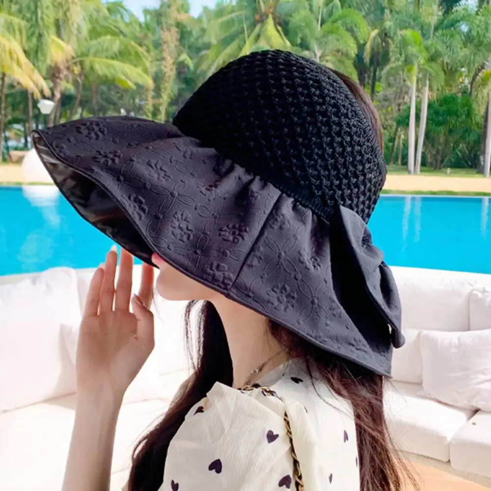 

Stylish Summer Hat Washable Sun Hat Knitting Empty Dome Lady Outdoor Foldable Beach Sun Hat Sun Protection