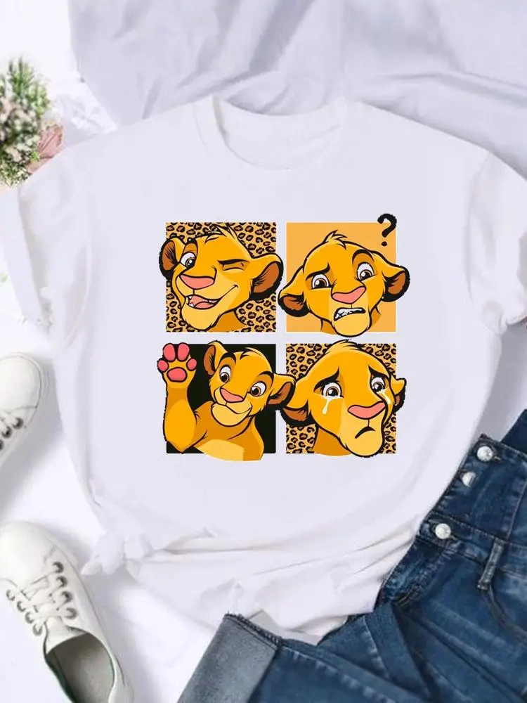 

Disney Tee Leopard Lovely Trend Shirt Casual Fashion Women Cartoon Print Lion King Clothing Graphic Short Sleeve T-shirts