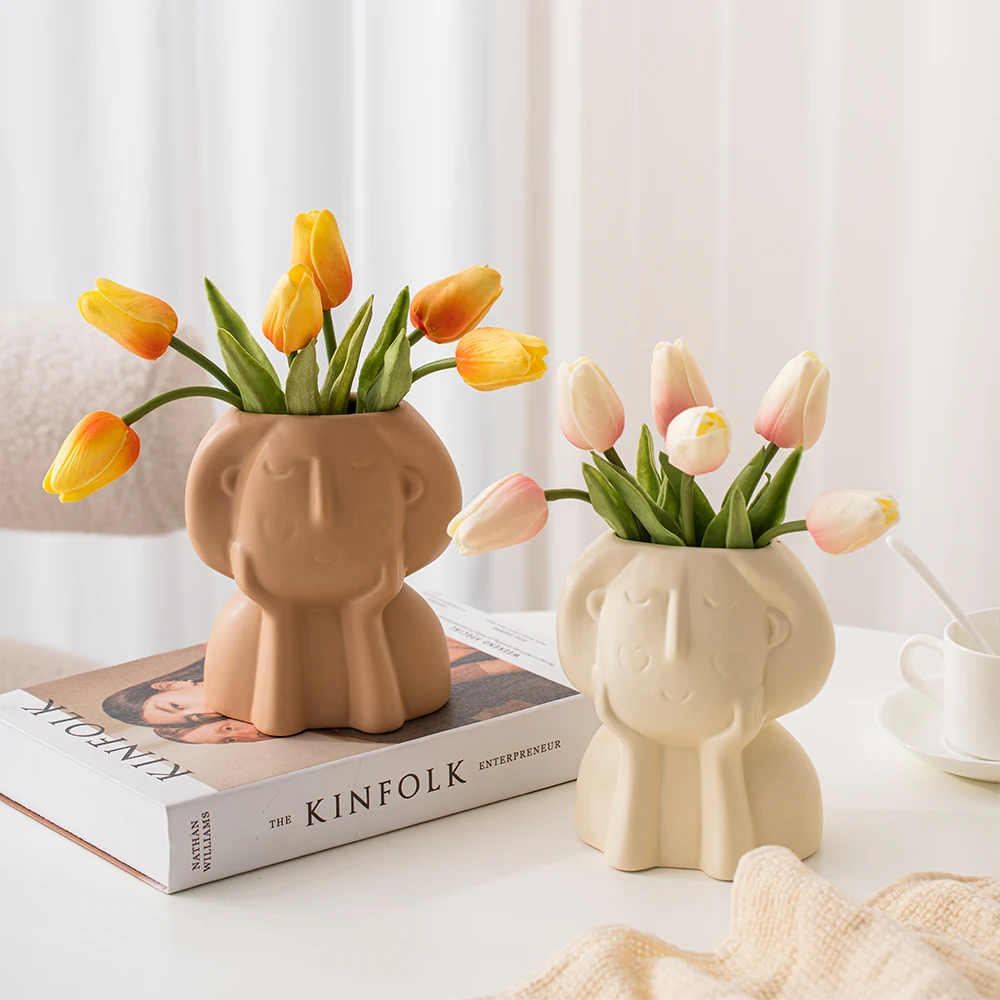 

Nordic Style Creative Girl Ceramic Vase Dried Flower Decoration Flower Pot Living Room Decoration Ornaments Aesthetic Room Decor