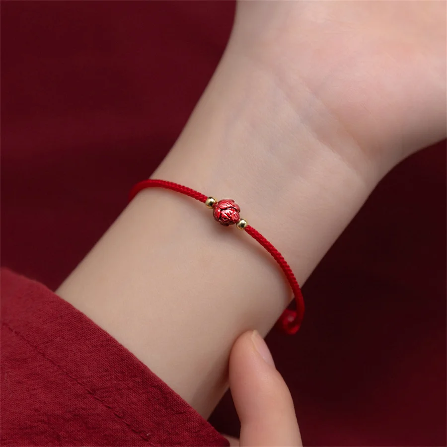 

Handmade Braided Red Black Rope Lotus Flower Couple Bracelets For Women Men Chinese Style Yoga Meditation Bracelet Lucky Jewelry