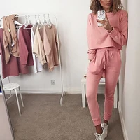 womens pajamas fashion loose comfort solid color round neck short long sleeve top lace pants ladies casual loungewear set sj491