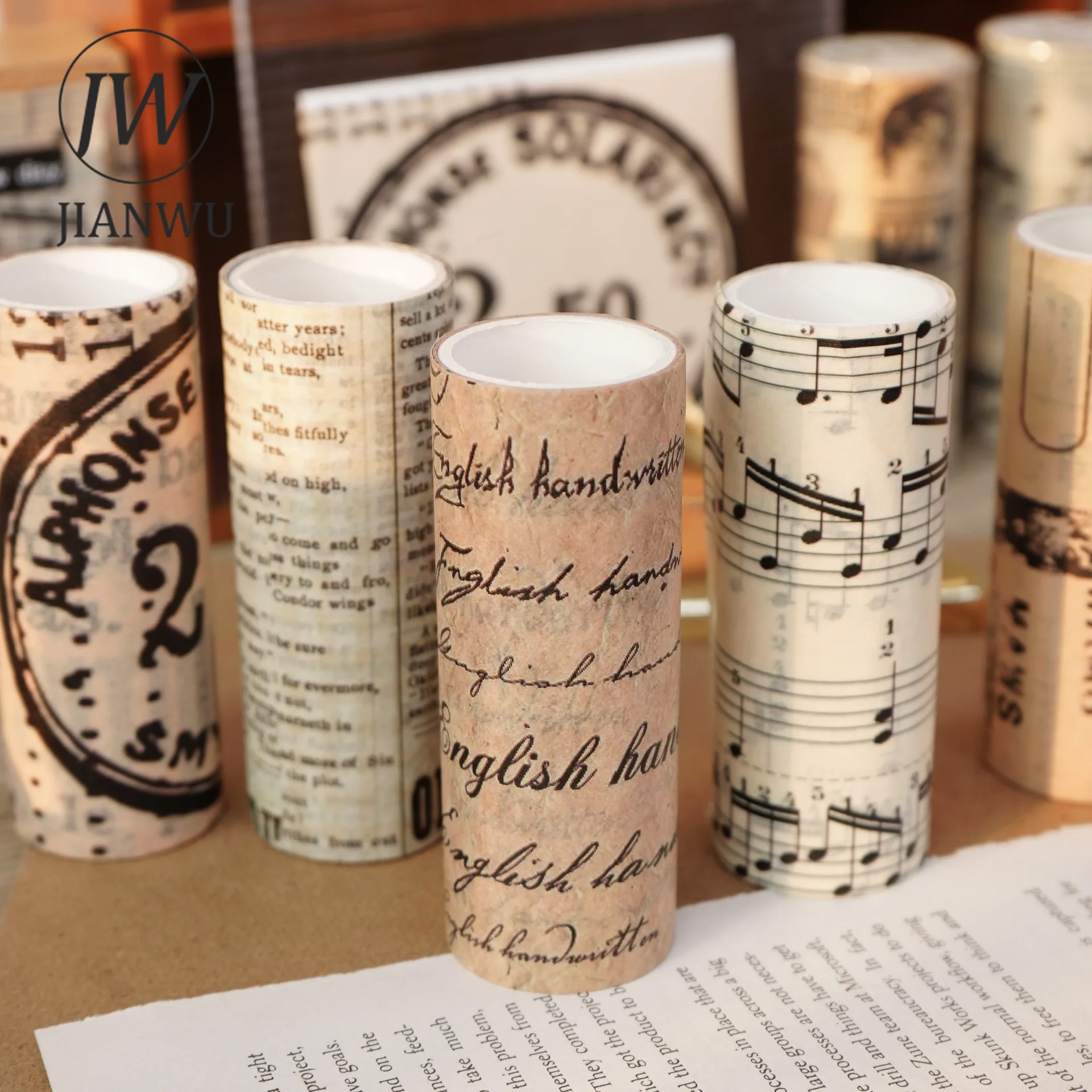 

JIANWU 10cm*2m Retro Art Washi Tape English Letter Decoration Scrapbooking Diary Collage Material Masking Tape Kawaii Stationery