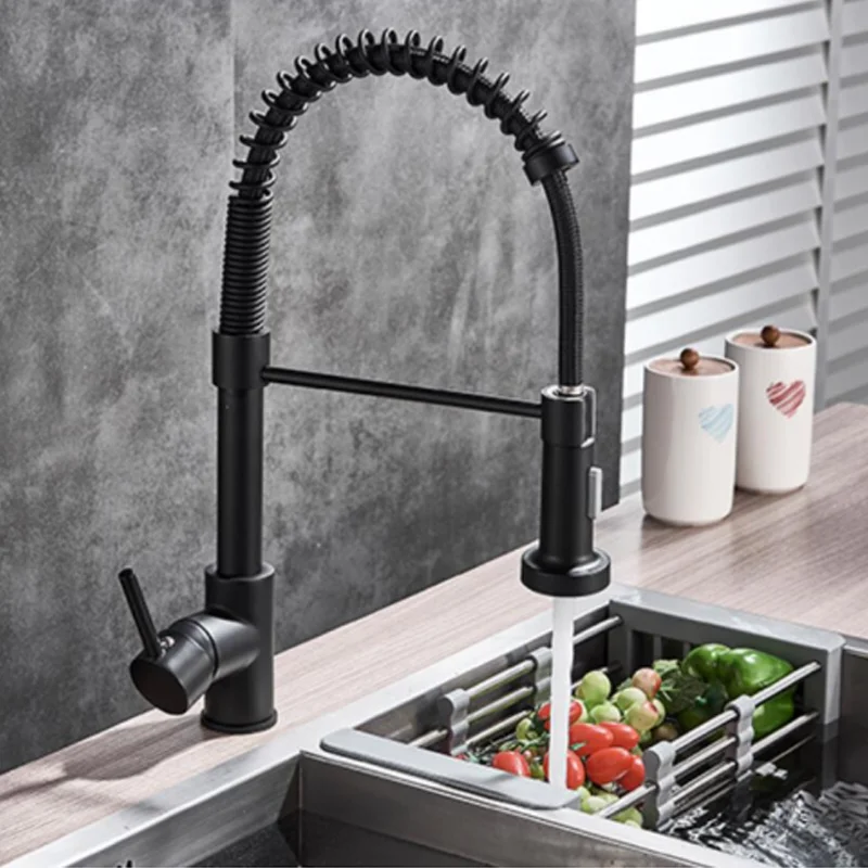 

Single Handle Pull Down Sprayer Kitchen Sink Faucet Matte Black Metal [US Stock]