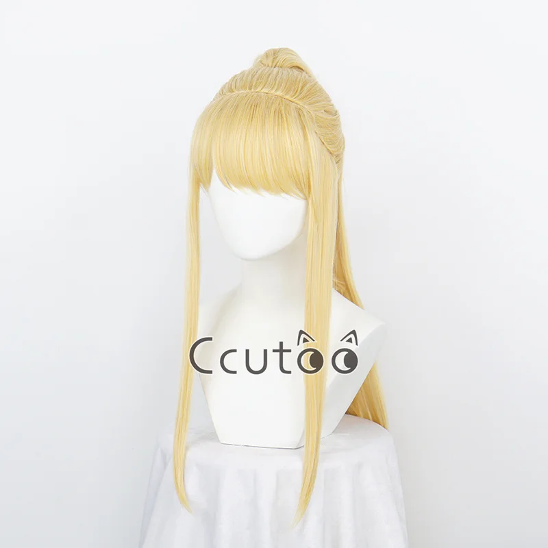 Фото Парик Winry Rockbell из аниме, цельнометаллический альхимик, Золотые Длинные Синтетические волосы, парики для костюма конского хвоста №3