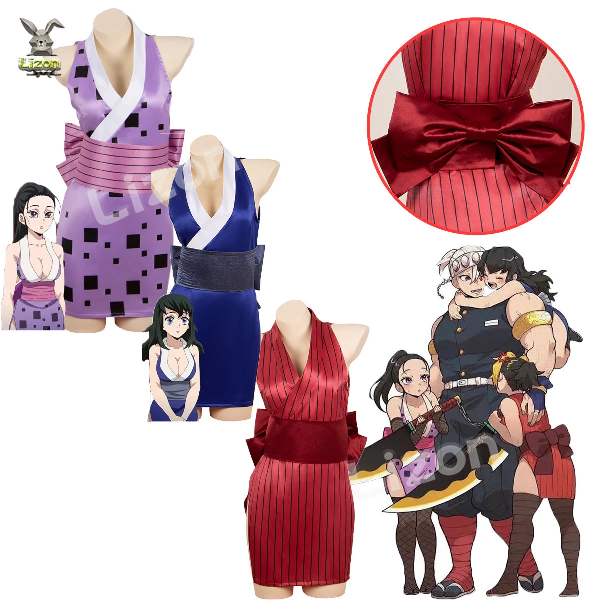 

Anime Demon Slayer Cosplay Suma Hinatsuru Makio Costume Wig Uzui Tengen Wives Uniform Dress Women Kimono Sexy