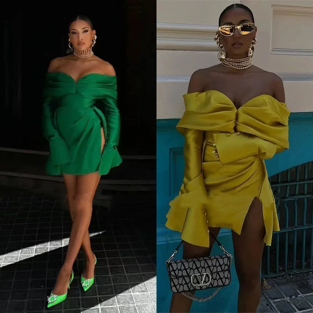 Высококачественное вечернее платье-трапеция на пуговицах с рюшами открытыми